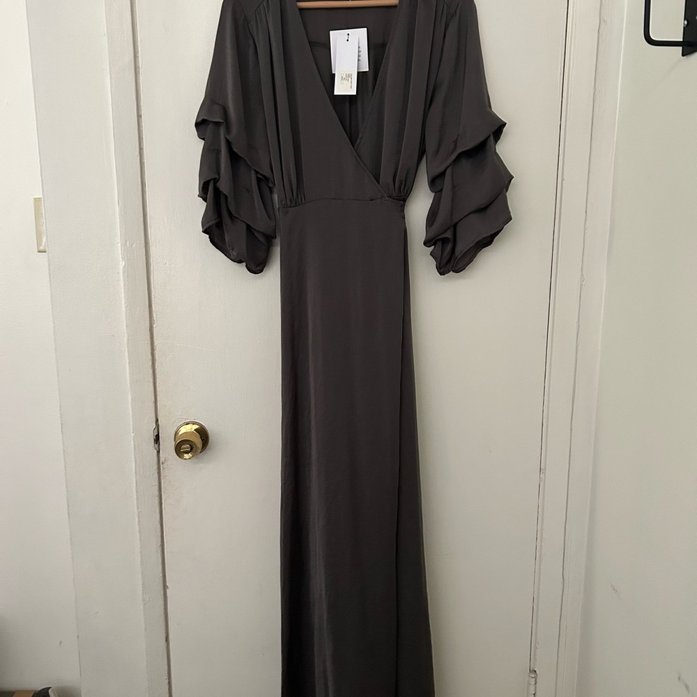Elegant Gray Evening Wrap Gown